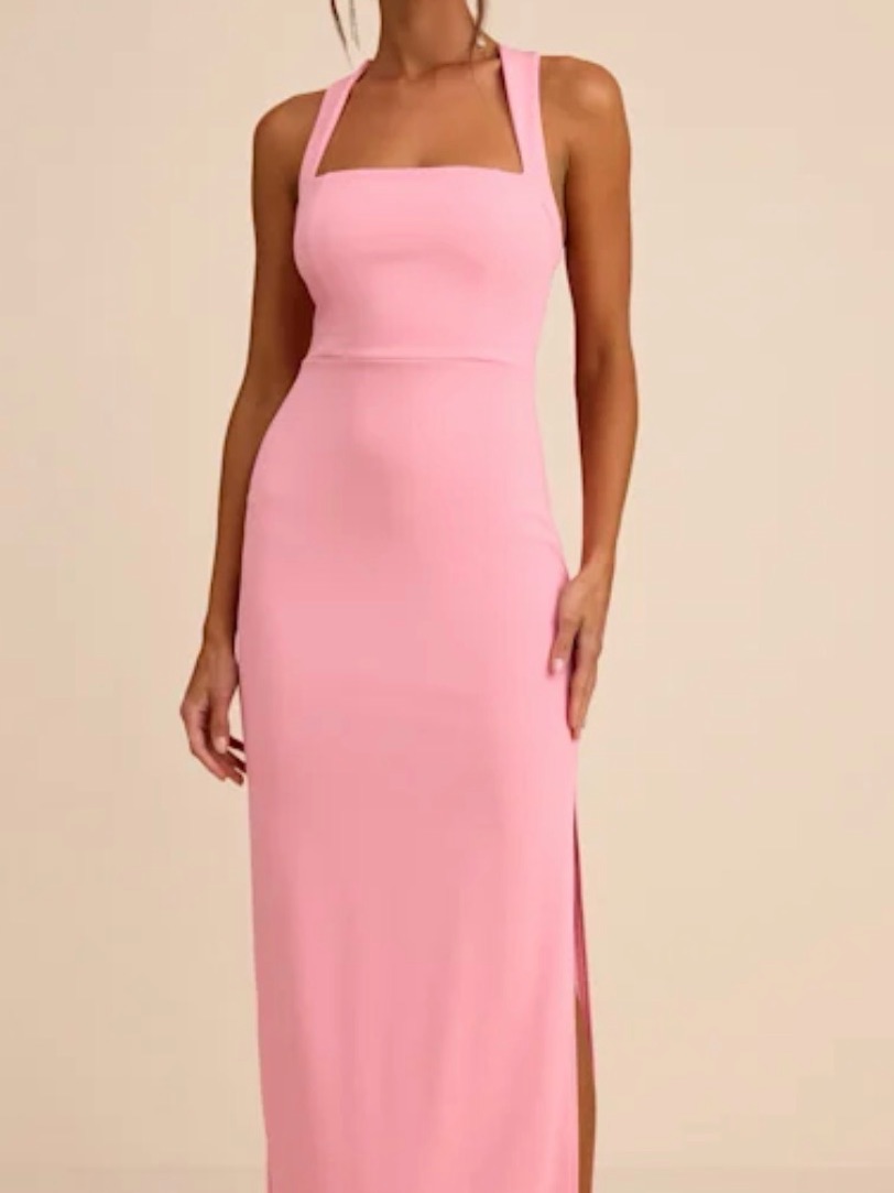 Lulu's Blush Pink Square-Neck Maxi Dress